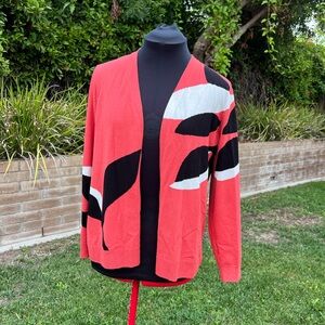 Chicos Orange and Black Abstract Cardigan